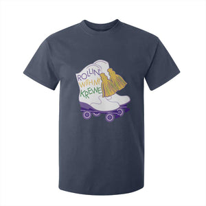 Funny Mardi Gras T Shirt For Kid Rollin' With My Krewe Marching Boots Carnival Party TS11 Navy Print Your Wear
