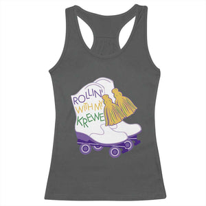 Funny Mardi Gras Racerback Tank Top Rollin' With My Krewe Marching Boots Carnival Party TS11 Dark Heather Print Your Wear