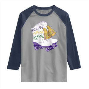 Funny Mardi Gras Raglan Shirt Rollin' With My Krewe Marching Boots Carnival Party TS11 Sport Gray Navy Print Your Wear