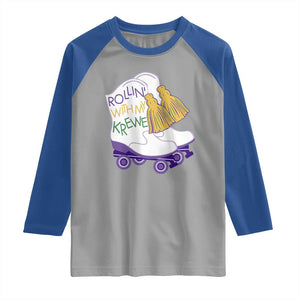 Funny Mardi Gras Raglan Shirt Rollin' With My Krewe Marching Boots Carnival Party TS11 Sport Gray Royal Print Your Wear