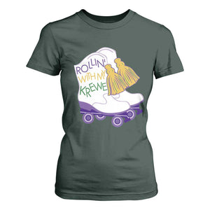 Funny Mardi Gras T Shirt For Women Rollin' With My Krewe Marching Boots Carnival Party TS11 Dark Forest Green Print Your Wear