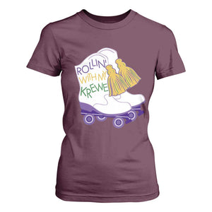 Funny Mardi Gras T Shirt For Women Rollin' With My Krewe Marching Boots Carnival Party TS11 Maroon Print Your Wear