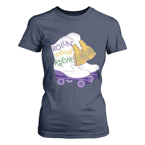 Funny Mardi Gras T Shirt For Women Rollin' With My Krewe Marching Boots Carnival Party TS11 Navy Print Your Wear