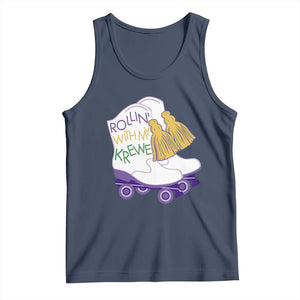Funny Mardi Gras Tank Top Rollin' With My Krewe Marching Boots Carnival Party TS11 Navy Print Your Wear