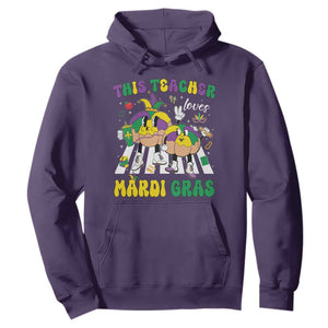 Funny This Teacher Loves Mardi Gras Hoodie King Cake Jester Hat TS11 Purple Print Your Wear