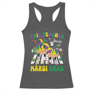 Funny This Teacher Loves Mardi Gras Racerback Tank Top King Cake Jester Hat TS11 Dark Heather Print Your Wear