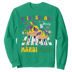 Funny This Teacher Loves Mardi Gras Sweatshirt King Cake Jester Hat TS11 Irish Green Print Your Wear