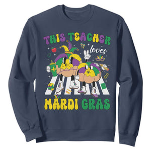 Funny This Teacher Loves Mardi Gras Sweatshirt King Cake Jester Hat TS11 Navy Print Your Wear