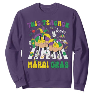 Funny This Teacher Loves Mardi Gras Sweatshirt King Cake Jester Hat TS11 Purple Print Your Wear