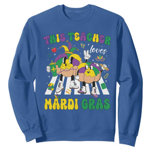 Funny This Teacher Loves Mardi Gras Sweatshirt King Cake Jester Hat TS11 Royal Blue Print Your Wear