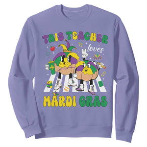 Funny This Teacher Loves Mardi Gras Sweatshirt King Cake Jester Hat TS11 Violet Print Your Wear
