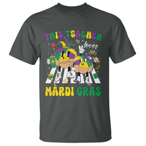 Funny This Teacher Loves Mardi Gras T Shirt King Cake Jester Hat TS11 Dark Heather Print Your Wear