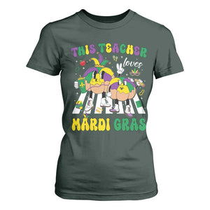 Funny This Teacher Loves Mardi Gras T Shirt For Women King Cake Jester Hat TS11 Dark Forest Green Print Your Wear