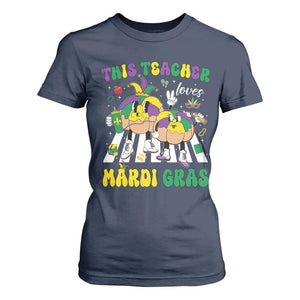 Funny This Teacher Loves Mardi Gras T Shirt For Women King Cake Jester Hat TS11 Navy Print Your Wear
