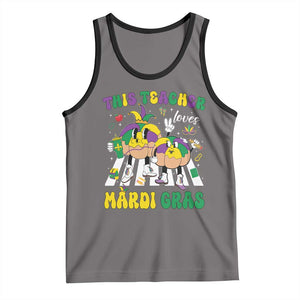 Funny This Teacher Loves Mardi Gras Tank Top King Cake Jester Hat TS11 Deep Heather Black Print Your Wear