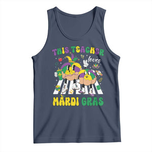 Funny This Teacher Loves Mardi Gras Tank Top King Cake Jester Hat TS11 Navy Print Your Wear