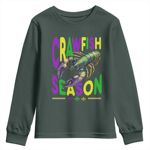 Funny Cajun Crawfish Boil Mardi Gras Youth Sweatshirt Crawfish Season Fleur De Lis TS11 Dark Forest Green Print Your Wear