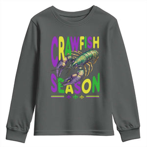 Funny Cajun Crawfish Boil Mardi Gras Youth Sweatshirt Crawfish Season Fleur De Lis TS11 Dark Heather Print Your Wear