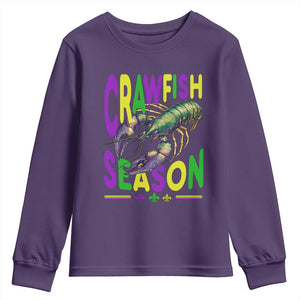 Funny Cajun Crawfish Boil Mardi Gras Youth Sweatshirt Crawfish Season Fleur De Lis TS11 Purple Print Your Wear