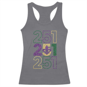 Funny Mobile Mardi Gras 251 Racerback Tank Top Glitter Print Area Code TS11 Charcoal Print Your Wear