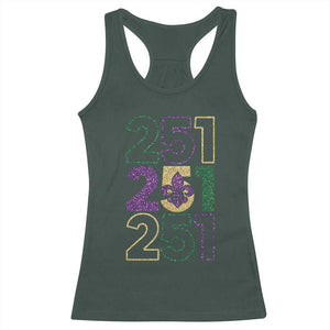 Funny Mobile Mardi Gras 251 Racerback Tank Top Glitter Print Area Code TS11 Dark Forest Green Print Your Wear