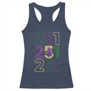 Funny Mobile Mardi Gras 251 Racerback Tank Top Glitter Print Area Code TS11 Navy Print Your Wear