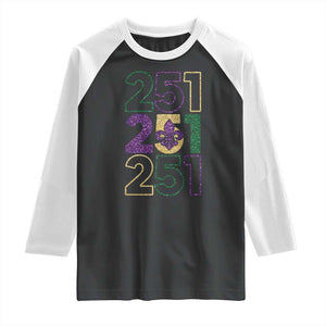 Funny Mobile Mardi Gras 251 Raglan Shirt Glitter Print Area Code TS11 Black White Print Your Wear