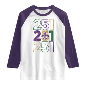 Funny Mobile Mardi Gras 251 Raglan Shirt Glitter Print Area Code TS11 White Purple Print Your Wear