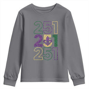 Funny Mobile Mardi Gras 251 Youth Sweatshirt Glitter Print Area Code TS11 Charcoal Print Your Wear