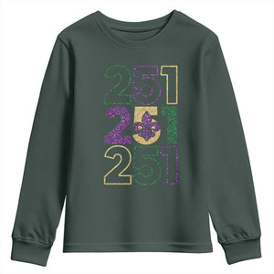 Funny Mobile Mardi Gras 251 Youth Sweatshirt Glitter Print Area Code TS11 Dark Forest Green Print Your Wear