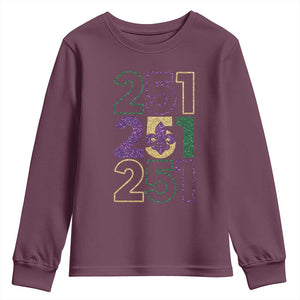 Funny Mobile Mardi Gras 251 Youth Sweatshirt Glitter Print Area Code TS11 Maroon Print Your Wear