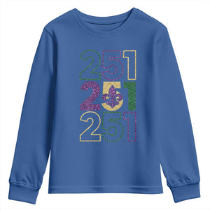 Funny Mobile Mardi Gras 251 Youth Sweatshirt Glitter Print Area Code TS11 Royal Blue Print Your Wear
