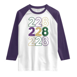 Funny The Coast Mardi Gras 228 Raglan Shirt Glitter Print Area Code TS11 White Purple Print Your Wear