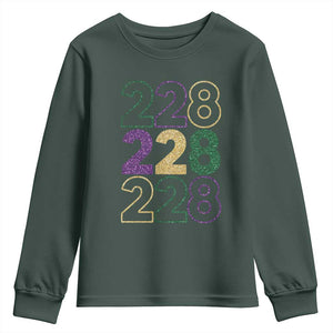 Funny The Coast Mardi Gras 228 Youth Sweatshirt Glitter Print Area Code TS11 Dark Forest Green Print Your Wear