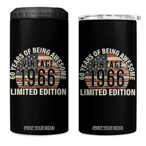60th Birthday 4 in 1 Can Cooler Tumbler Vintage 1966 Limited Edition 60 Years Of Being Awesome American Flag TS11 One Size: 16 oz Black Print Your Wear