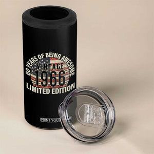 60th Birthday 4 in 1 Can Cooler Tumbler Vintage 1966 Limited Edition 60 Years Of Being Awesome American Flag TS11 Print Your Wear