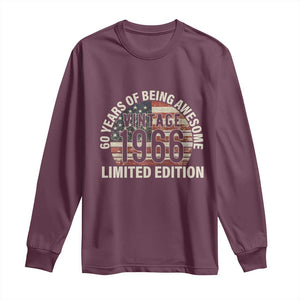 60th Birthday Long Sleeve Shirt Vintage 1966 Limited Edition 60 Years Of Being Awesome American Flag TS11 Maroon Print Your Wear