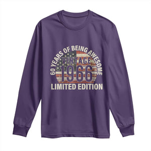 60th Birthday Long Sleeve Shirt Vintage 1966 Limited Edition 60 Years Of Being Awesome American Flag TS11 Purple Print Your Wear