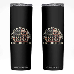 60th Birthday Skinny Tumbler Vintage 1966 Limited Edition 60 Years Of Being Awesome American Flag TS11 Black Print Your Wear