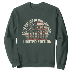 60th Birthday Sweatshirt Vintage 1966 Limited Edition 60 Years Of Being Awesome American Flag TS11 Dark Forest Green Print Your Wear