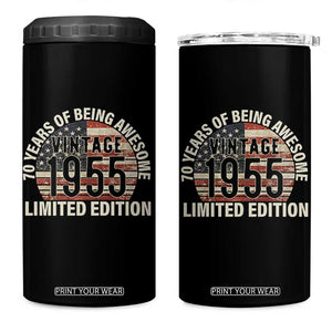 70th Birthday 4 in 1 Can Cooler Tumbler Vintage 1955 Limited Edition 70 Years Of Being Awesome American Flag TS11 One Size: 16 oz Black Print Your Wear