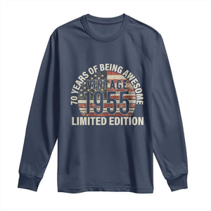 70th Birthday Long Sleeve Shirt Vintage 1955 Limited Edition 70 Years Of Being Awesome American Flag TS11 Navy Print Your Wear