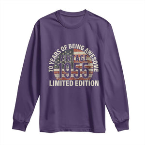 70th Birthday Long Sleeve Shirt Vintage 1955 Limited Edition 70 Years Of Being Awesome American Flag TS11 Purple Print Your Wear