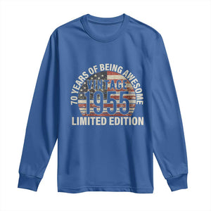 70th Birthday Long Sleeve Shirt Vintage 1955 Limited Edition 70 Years Of Being Awesome American Flag TS11 Royal Blue Print Your Wear