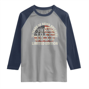 70th Birthday Raglan Shirt Vintage 1955 Limited Edition 70 Years Of Being Awesome American Flag TS11 Sport Gray Navy Print Your Wear