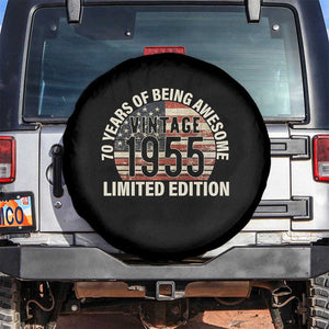 70th Birthday Spare Tire Cover Vintage 1955 Limited Edition 70 Years Of Being Awesome American Flag TS11 No hole Black Print Your Wear