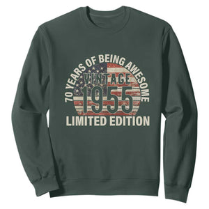 70th Birthday Sweatshirt Vintage 1955 Limited Edition 70 Years Of Being Awesome American Flag TS11 Dark Forest Green Print Your Wear