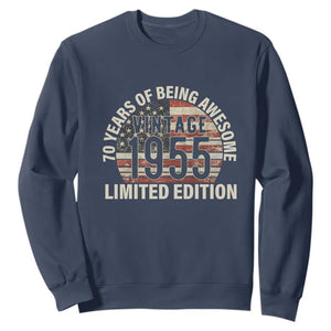 70th Birthday Sweatshirt Vintage 1955 Limited Edition 70 Years Of Being Awesome American Flag TS11 Navy Print Your Wear