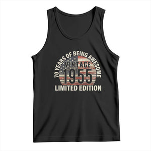 70th Birthday Tank Top Vintage 1955 Limited Edition 70 Years Of Being Awesome American Flag TS11 Black Print Your Wear
