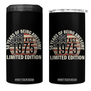 50th Birthday 4 in 1 Can Cooler Tumbler Vintage 1975 Limited Edition 50 Years Of Being Awesome American Flag TS11 One Size: 16 oz Black Print Your Wear